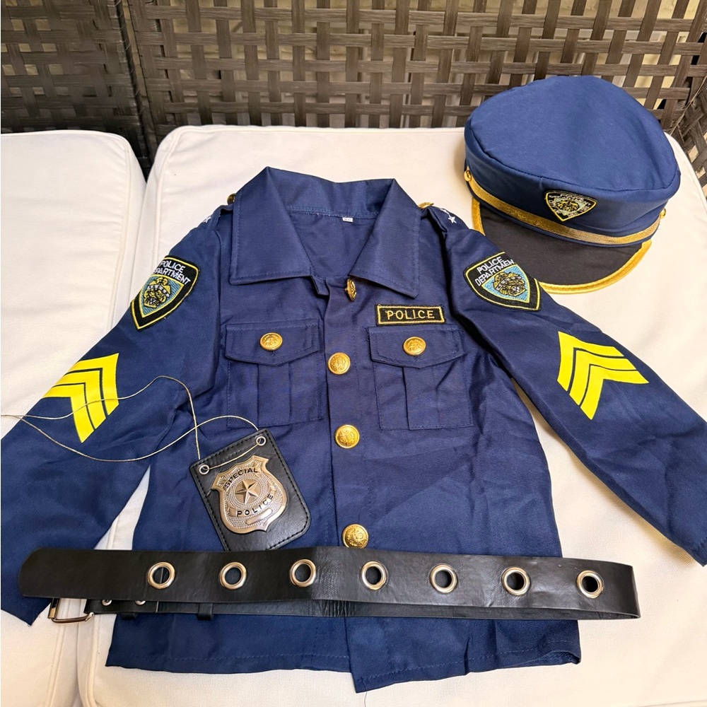 Kids Halloween Blue Police Costume with Hat and Belt